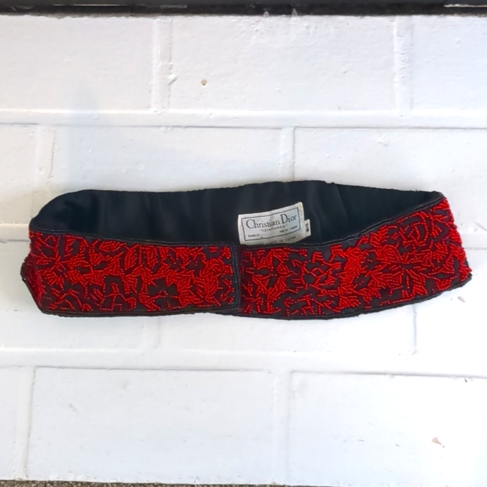 Vintage Christian Dior "Ceintures" Red Beaded Belt size 25"-28" waist